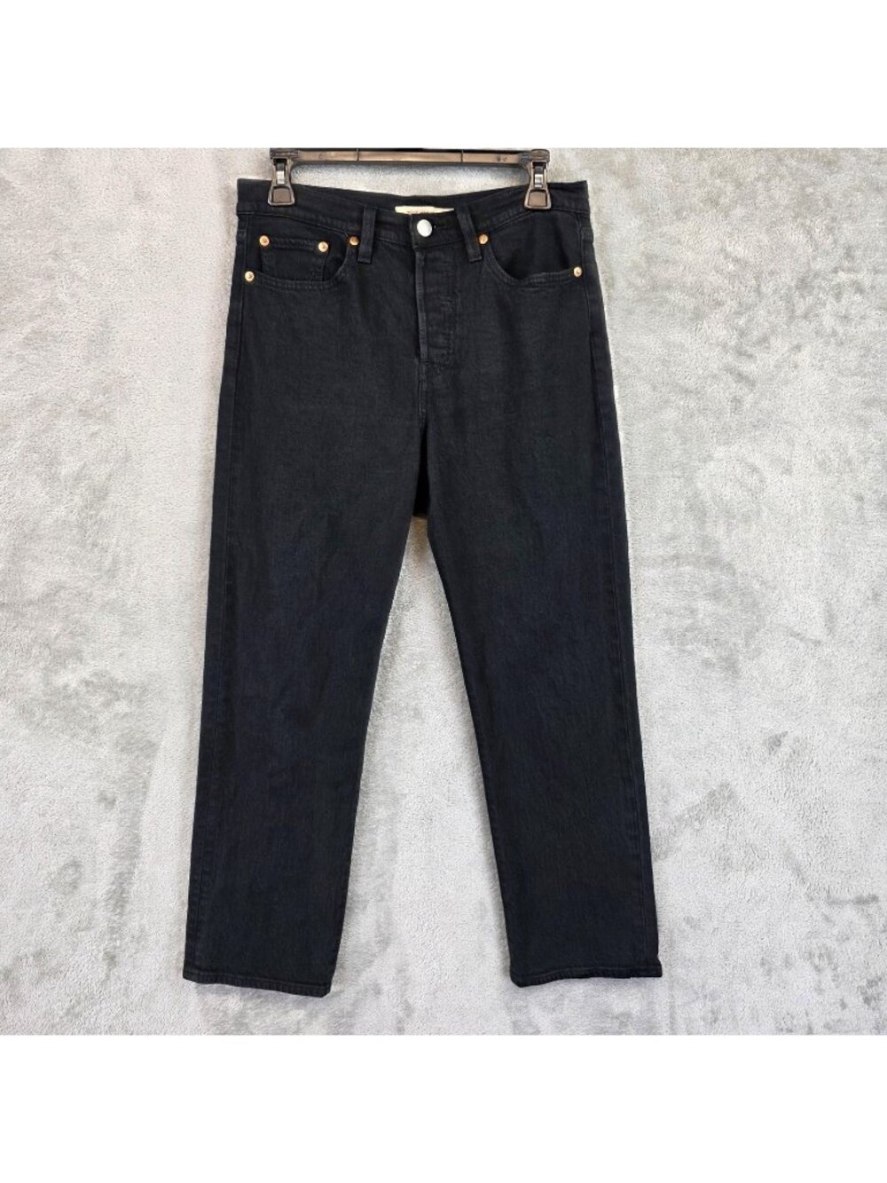 Levis Premium Wedgie Straight Jeans Womens 28 Black Dark Wash High Rise Stretch